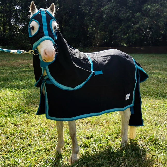 ShowStar ShowSet Hood, Rug + Tailbag - Black with Teal Trim - 2'6 - 4'6