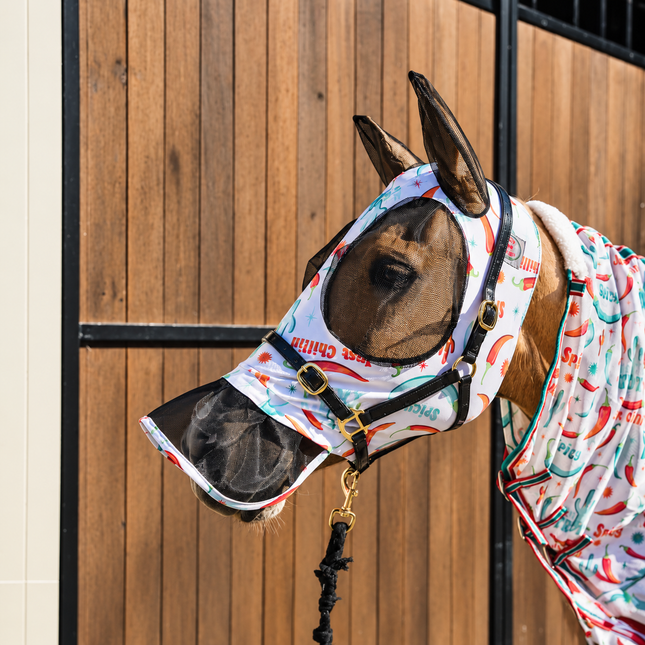 Kool Master Lycra Pull On Fly Mask with Nose Skirt - Hot to Trot