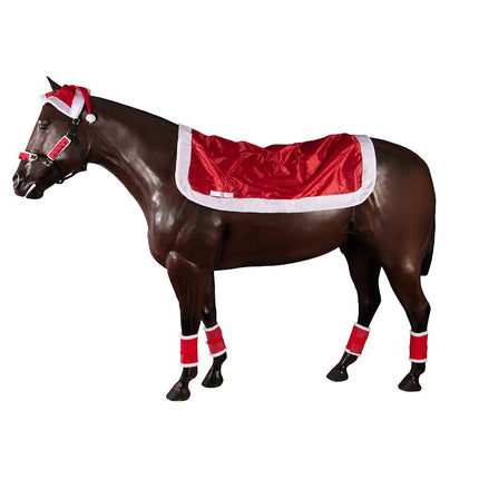Christmas Horse Riding Set Santa Hat, Quarter Sheet, Leg Wraps, 3 Piece Bridle Set